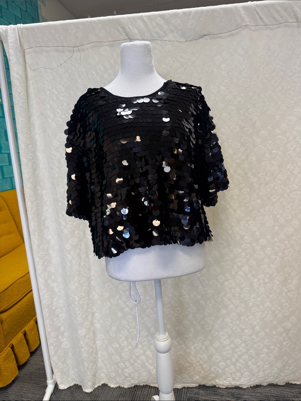 Black Sequin Crop Top - Women